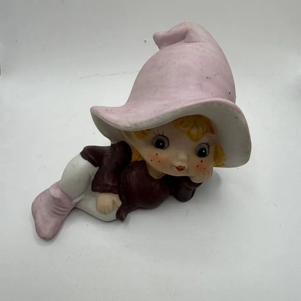 Vintage Homco Pink Elf Pixie Porcelain Figurine 5213 Home Interiors Decor Collec